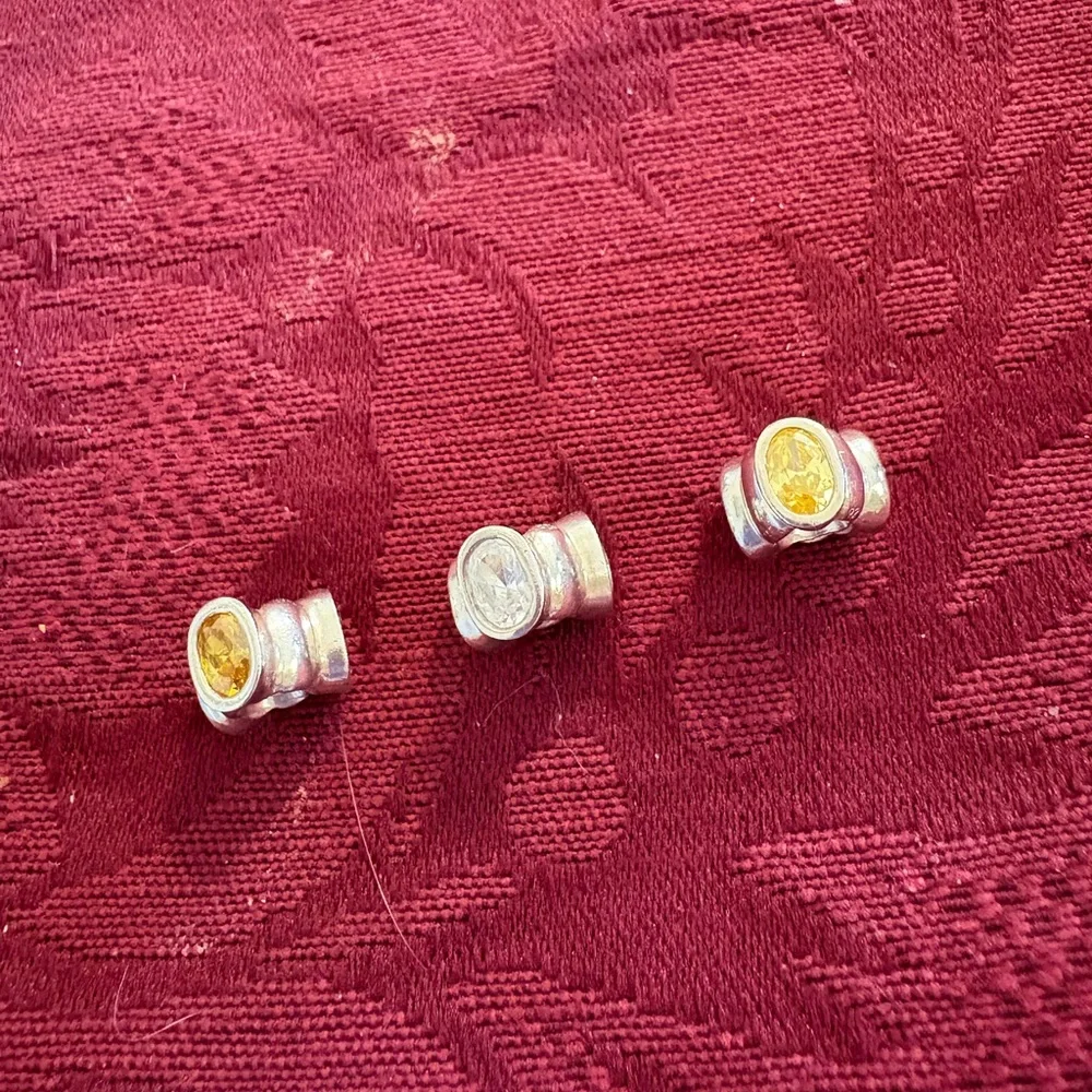 PANDORA BUNDLE OF 3 Stone OVAL LIGHTS BEADS - gold, clear & champagne-RETIRED - Picture 7 of 8